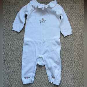 Charming White Kids Footie with Floral Embroidery